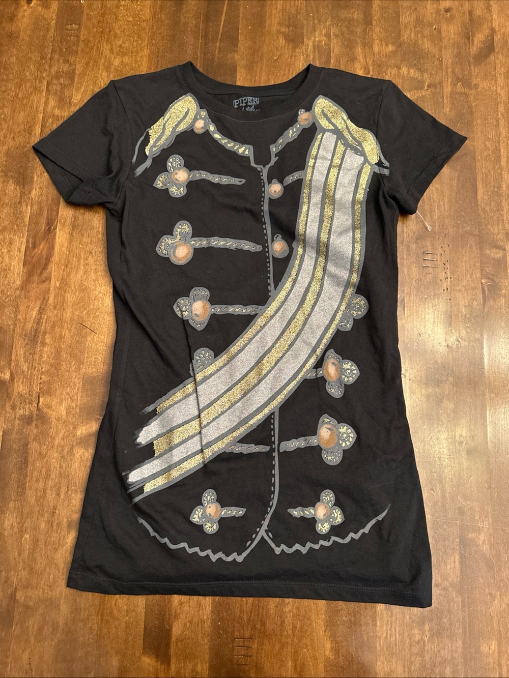 Piper & Blue T Shirt Top Size Medium Black Military Band Steampunk New
